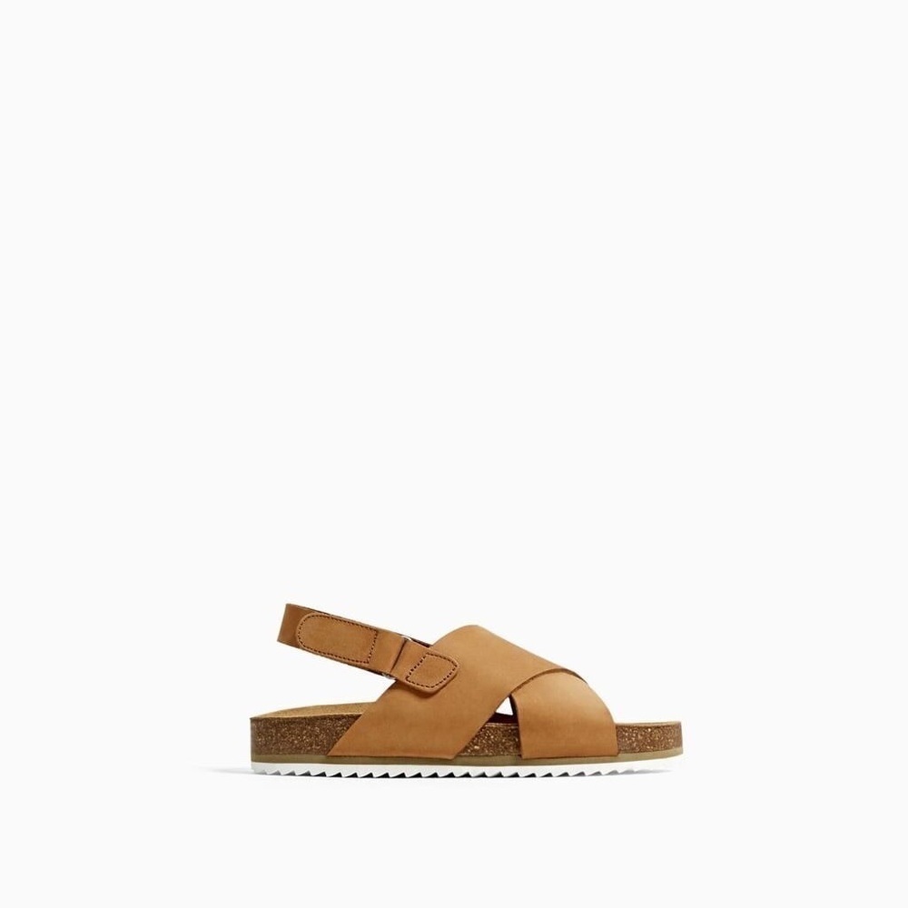 Zara Kids Boy Leather Crossover Sandals, Tan, Size 32 Euro New - Picture 2 of 3